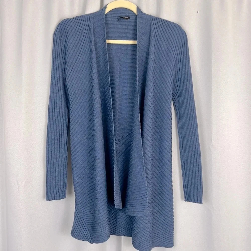 Eileen Fisher‎ Ribbed Open Front 100% Merino Wool Cardigan Size Small Petite